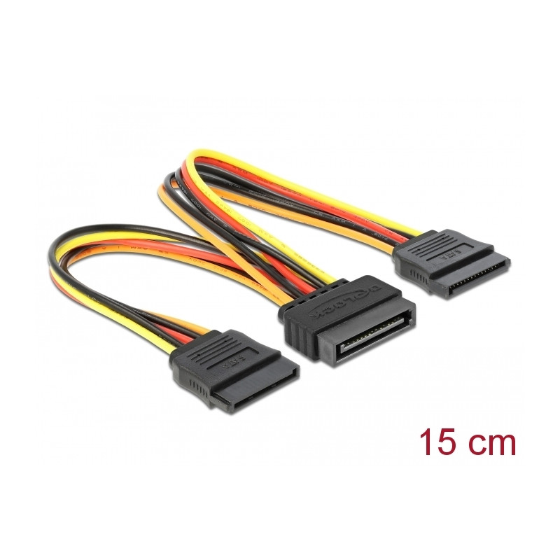Delock Kabel Power SATA 15 Pin Stecker - 2 x Power SATA 15 Pin Buchse 15 cm