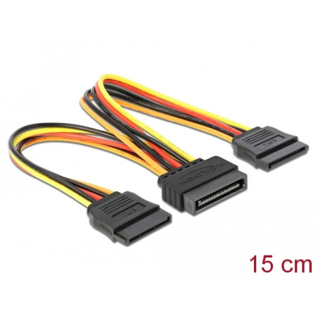 Delock Kabel Power SATA 15 Pin Stecker - 2 x Power SATA 15 Pin Buchse 15 cm