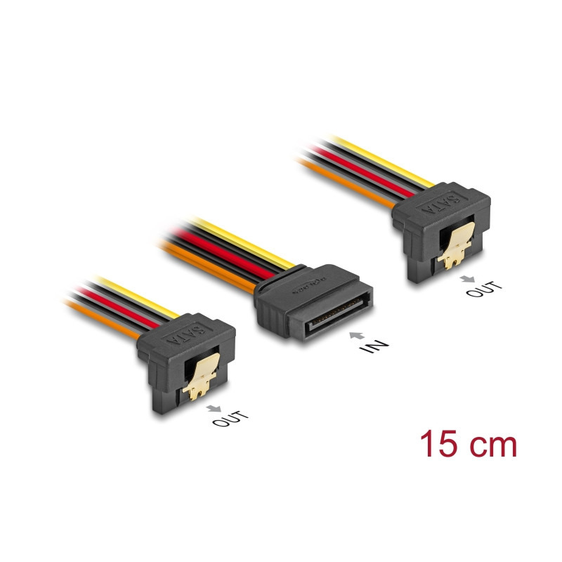 Delock Kabel SATA 15 Pin Strom Stecker mit Einrastfunktion - 2 x SATA 15 Pin Strom Buchse 15 cm