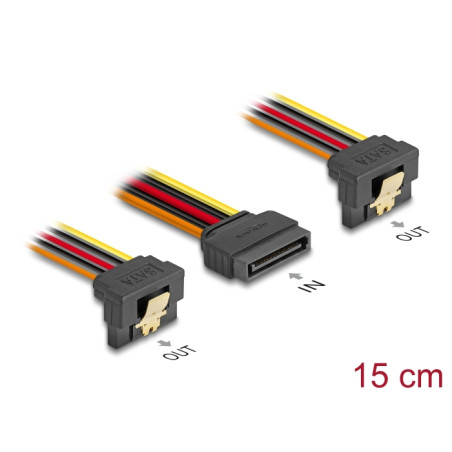 Delock Kabel SATA 15 Pin Strom Stecker mit Einrastfunktion - 2 x SATA 15 Pin Strom Buchse 15 cm