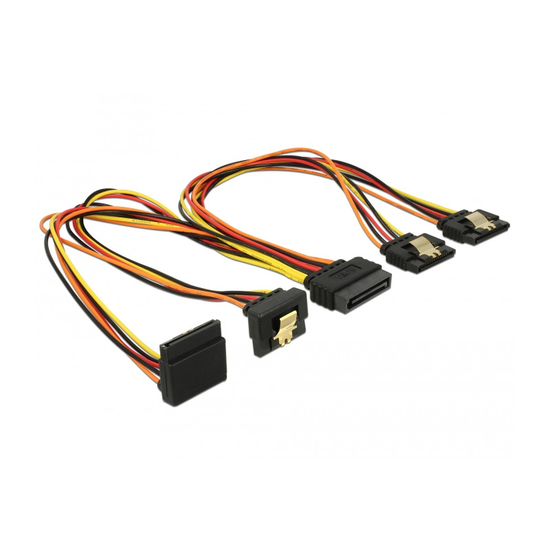 Delock Kabel SATA 15 Pin Strom Stecker mit Einrastfunktion - SATA 15 Pin Strom Buchse 2 x gerade / 1 x unten / 1 x oben 30 cm