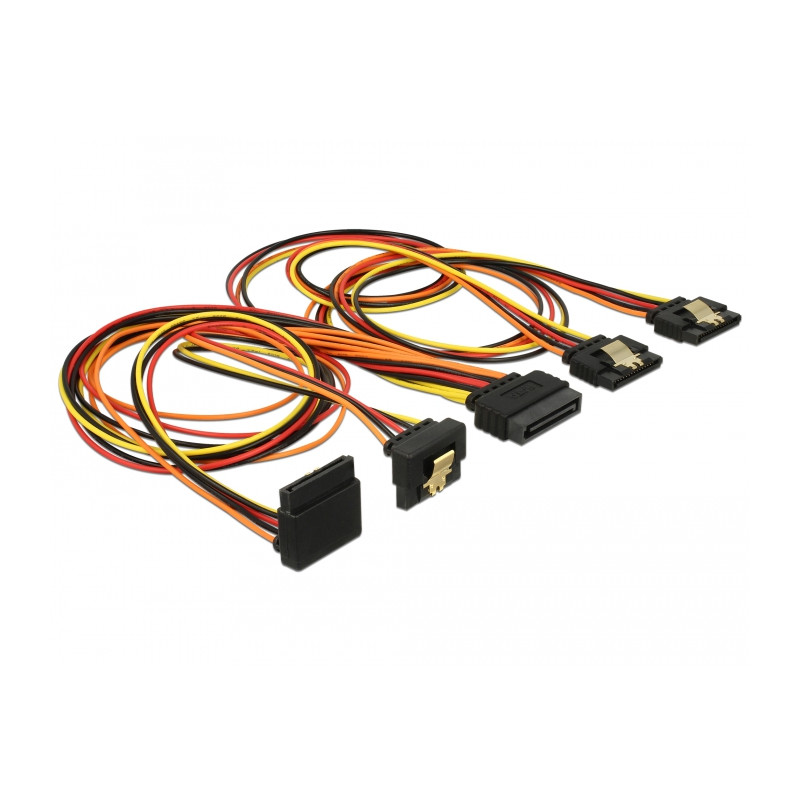 Delock Kabel SATA 15 Pin Strom Stecker mit Einrastfunktion - SATA 15 Pin Strom Buchse 2 x gerade / 1 x unten / 1 x oben 50 cm