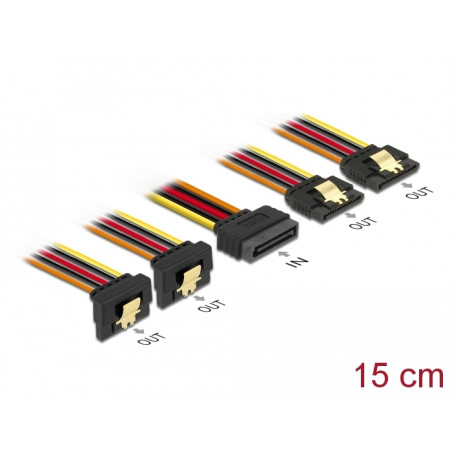 Delock Kabel SATA 15 Pin Strom Stecker mit Einrastfunktion - SATA 15 Pin Strom Buchse 2 x gerade / 2 x unten 15 cm