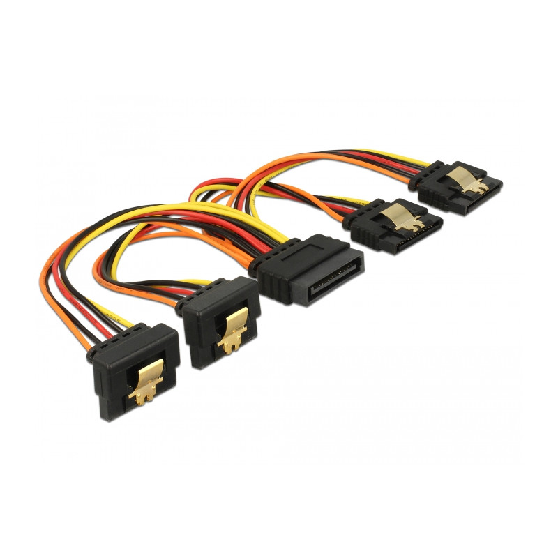 Delock Kabel SATA 15 Pin Strom Stecker mit Einrastfunktion - SATA 15 Pin Strom Buchse 2 x gerade / 2 x unten 15 cm