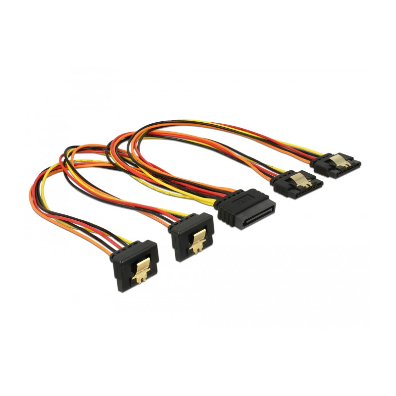 Delock Kabel SATA 15 Pin Strom Stecker mit Einrastfunktion - SATA 15 Pin Strom Buchse 2 x gerade / 2 x unten 30 cm