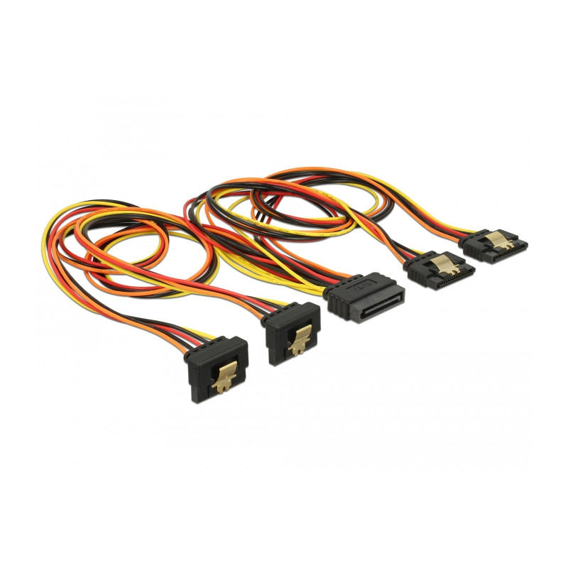 Delock Kabel SATA 15 Pin Strom Stecker mit Einrastfunktion - SATA 15 Pin Strom Buchse 2 x gerade / 2 x unten 50 cm