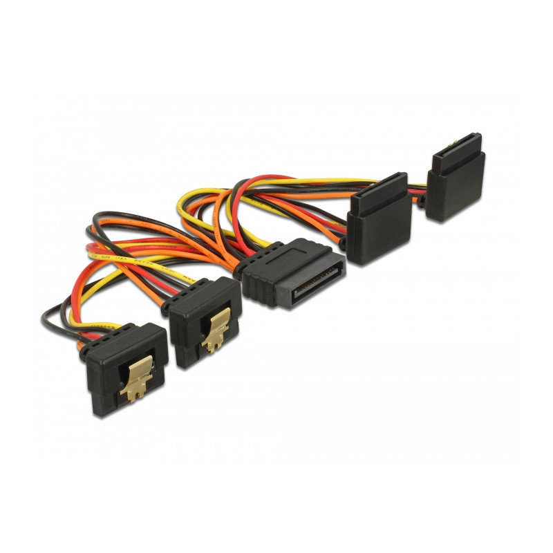 Delock Kabel SATA 15 Pin Strom Stecker mit Einrastfunktion - SATA 15 Pin Strom Buchse 2 x unten / 2 x oben 15 cm