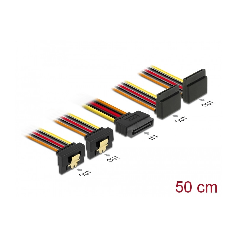 Delock Kabel SATA 15 Pin Strom Stecker mit Einrastfunktion - SATA 15 Pin Strom Buchse 2 x unten / 2 x oben 50 cm