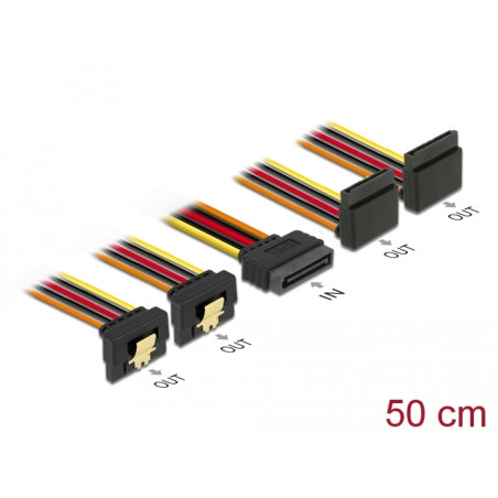 Delock Kabel SATA 15 Pin Strom Stecker mit Einrastfunktion - SATA 15 Pin Strom Buchse 2 x unten / 2 x oben 50 cm