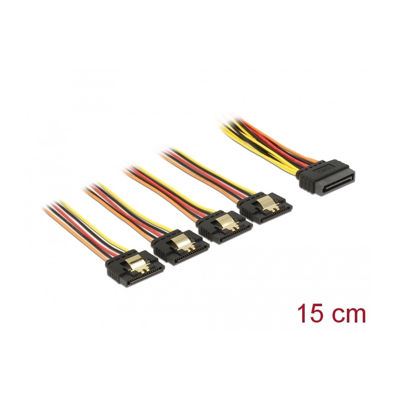 Delock Kabel SATA 15 Pin Strom Stecker mit Einrastfunktion - SATA 15 Pin Strom Buchse 4 x gerade 15 cm