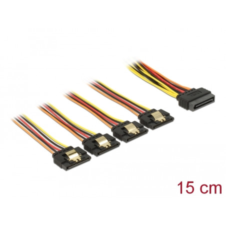 Delock Kabel SATA 15 Pin Strom Stecker mit Einrastfunktion - SATA 15 Pin Strom Buchse 4 x gerade 15 cm