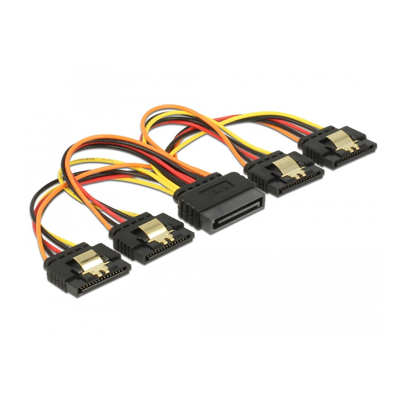 Delock Kabel SATA 15 Pin Strom Stecker mit Einrastfunktion - SATA 15 Pin Strom Buchse 4 x gerade 15 cm