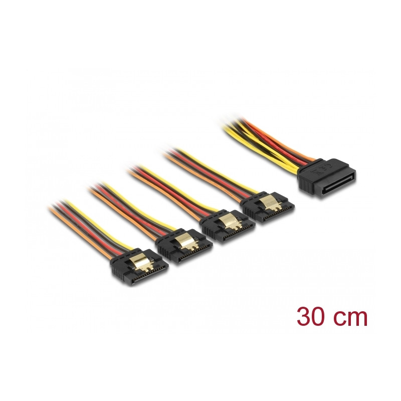 Delock Kabel SATA 15 Pin Strom Stecker mit Einrastfunktion - SATA 15 Pin Strom Buchse 4 x gerade 30 cm
