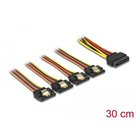 Delock Kabel SATA 15 Pin Strom Stecker mit Einrastfunktion - SATA 15 Pin Strom Buchse 4 x gerade 30 cm