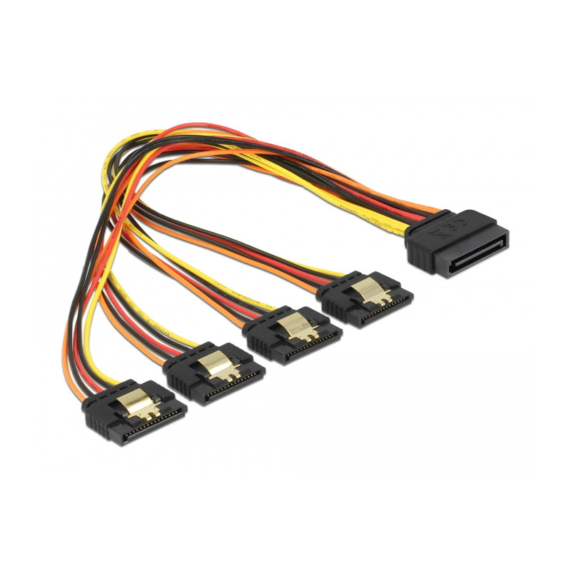 Delock Kabel SATA 15 Pin Strom Stecker mit Einrastfunktion - SATA 15 Pin Strom Buchse 4 x gerade 30 cm
