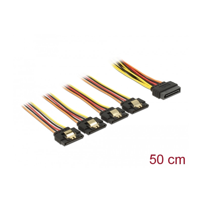 Delock Kabel SATA 15 Pin Strom Stecker mit Einrastfunktion - SATA 15 Pin Strom Buchse 4 x gerade 50 cm