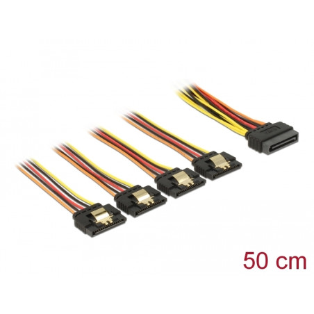 Delock Kabel SATA 15 Pin Strom Stecker mit Einrastfunktion - SATA 15 Pin Strom Buchse 4 x gerade 50 cm