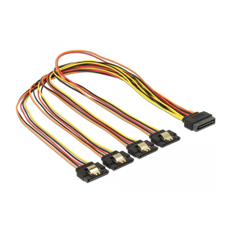 Delock Kabel SATA 15 Pin Strom Stecker mit Einrastfunktion - SATA 15 Pin Strom Buchse 4 x gerade 50 cm
