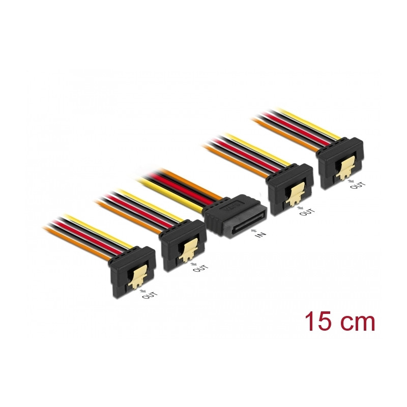 Delock Kabel SATA 15 Pin Strom Stecker mit Einrastfunktion - SATA 15 Pin Strom Buchse 4 x unten 15 cm