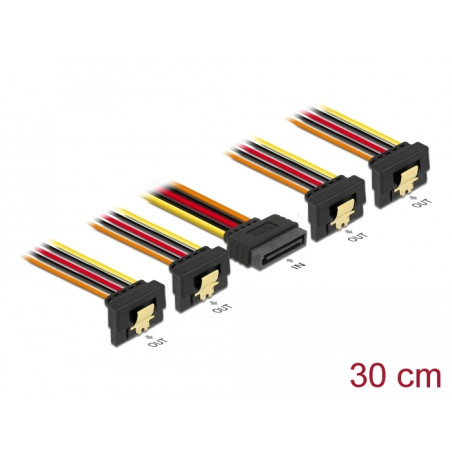 Delock Kabel SATA 15 Pin Strom Stecker mit Einrastfunktion - SATA 15 Pin Strom Buchse 4 x unten 30 cm