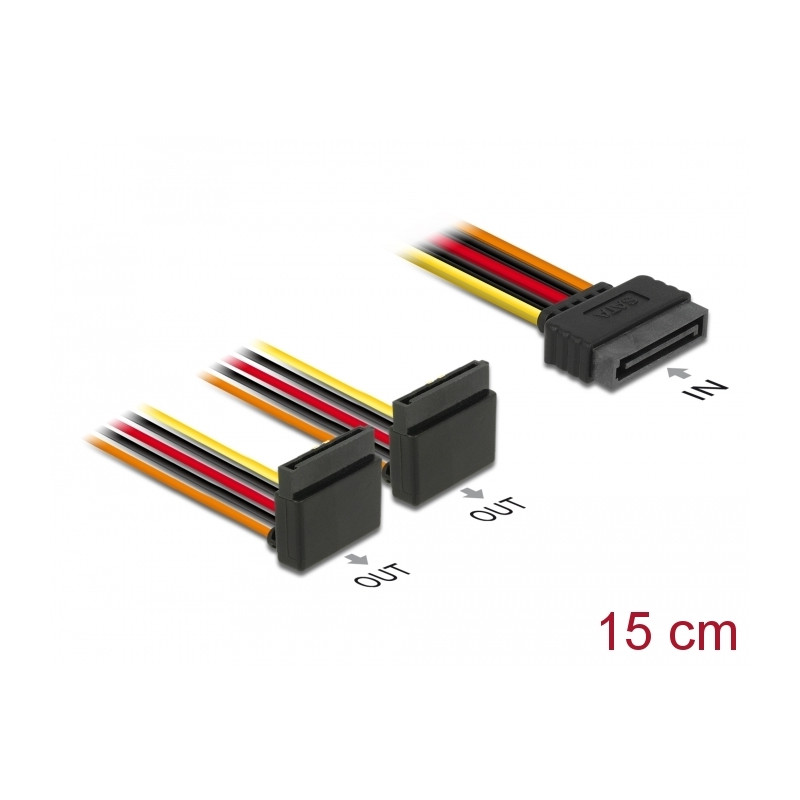 Delock Kabel SATA 15 Pin Strom Stecker mit Einrastfunktion - 2 x SATA 15 Pin Strom Buchse oben 15 cm