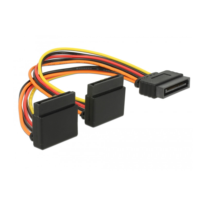 Delock Kabel SATA 15 Pin Strom Stecker mit Einrastfunktion - 2 x SATA 15 Pin Strom Buchse oben 15 cm