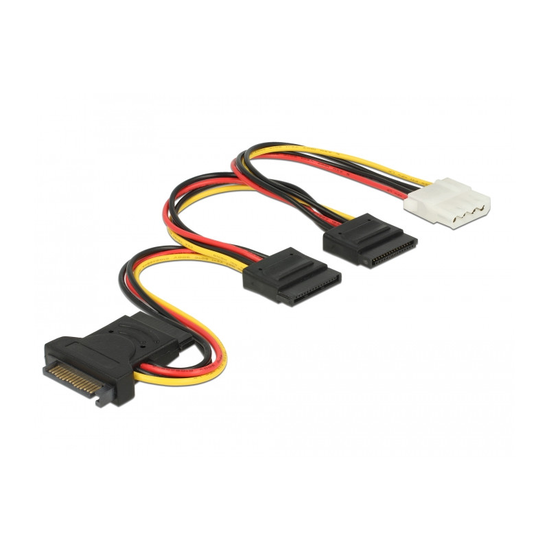 Delock Stromkabel SATA 15 Pin Stecker - 3 x SATA Buchse + 1 x Molex 4 Pin Buchse 20 cm (PCB)