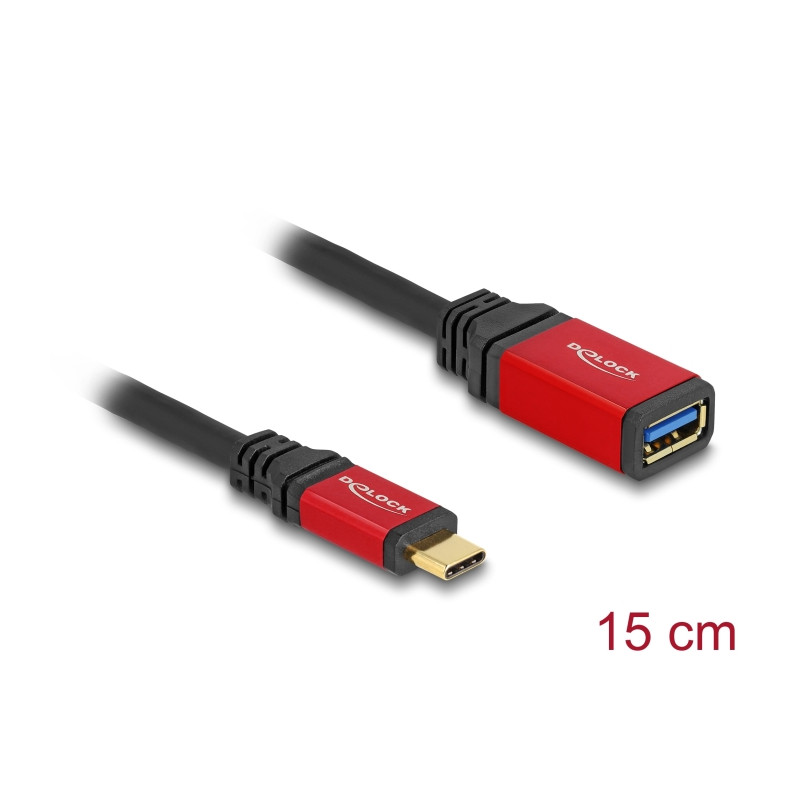 Delock USB 10 Gbps Adapter USB Type-C™ Stecker zu USB Typ-A Buchse 15 cm rot Metall