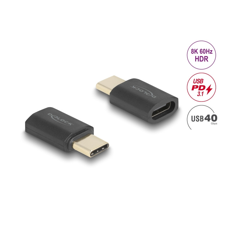 Delock USB Adapter 40 Gbps USB Type-C™ PD 3.1 240 W Stecker zu Buchse Portschoner 8K 60 Hz