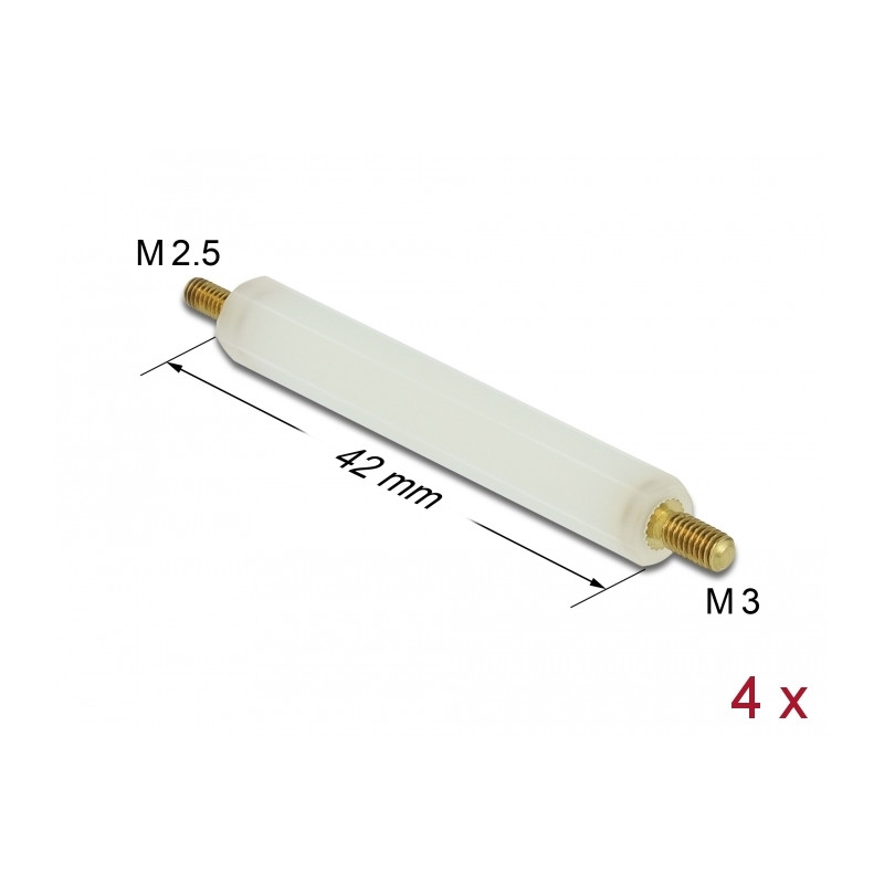 Delock Abstandshalter M2.5 x M3, Sechskant, Außen / Außen, 42 mm natur 4 Stück