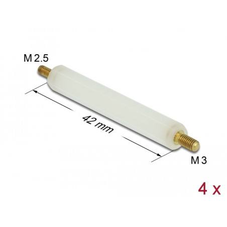 Delock Abstandshalter M2.5 x M3, Sechskant, Außen / Außen, 42 mm natur 4 Stück
