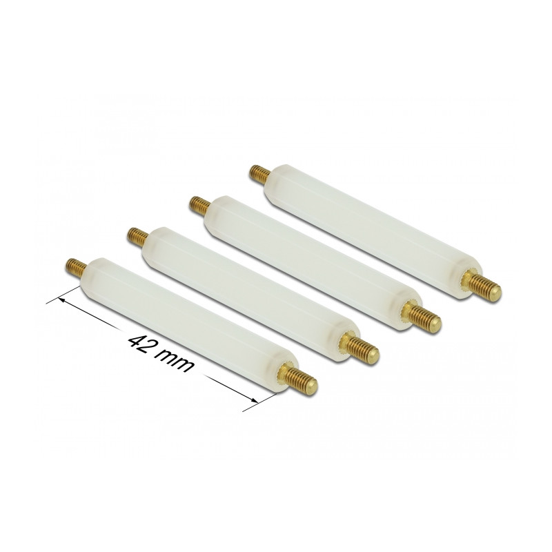 Delock Abstandshalter M2.5 x M3, Sechskant, Außen / Außen, 42 mm natur 4 Stück
