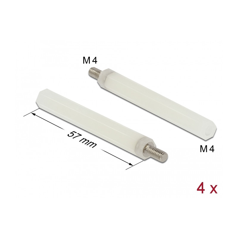Delock Abstandshalter M4 x M4, Sechskant, Innen / Außen, 57 mm natur 4 Stück