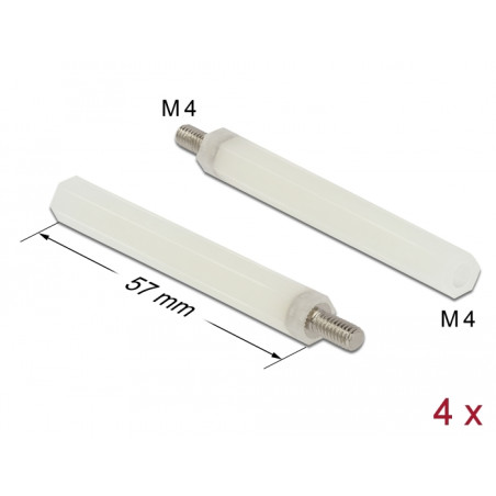 Delock Abstandshalter M4 x M4, Sechskant, Innen / Außen, 57 mm natur 4 Stück