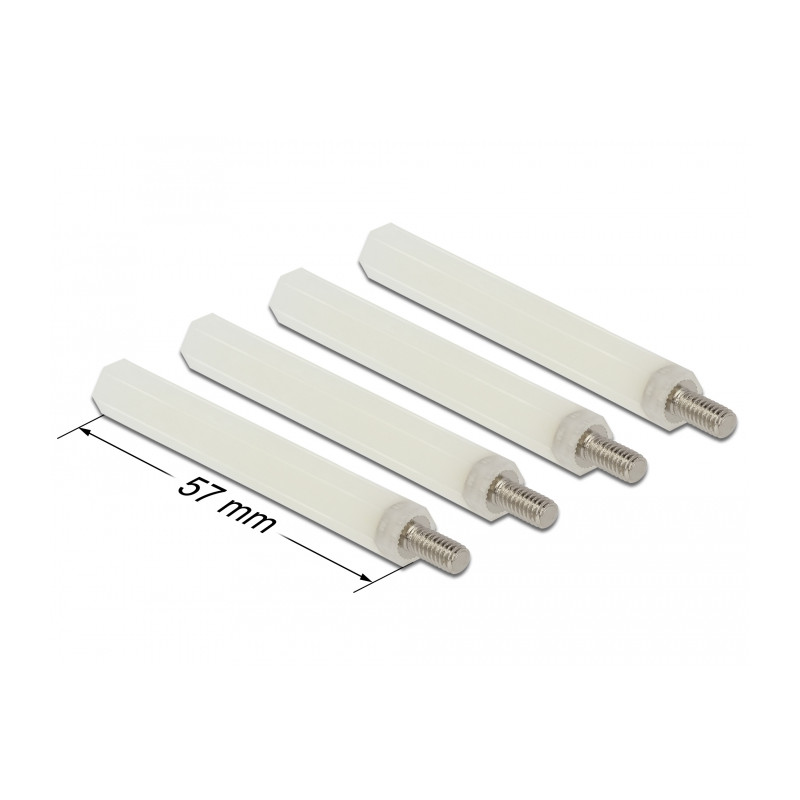 Delock Abstandshalter M4 x M4, Sechskant, Innen / Außen, 57 mm natur 4 Stück