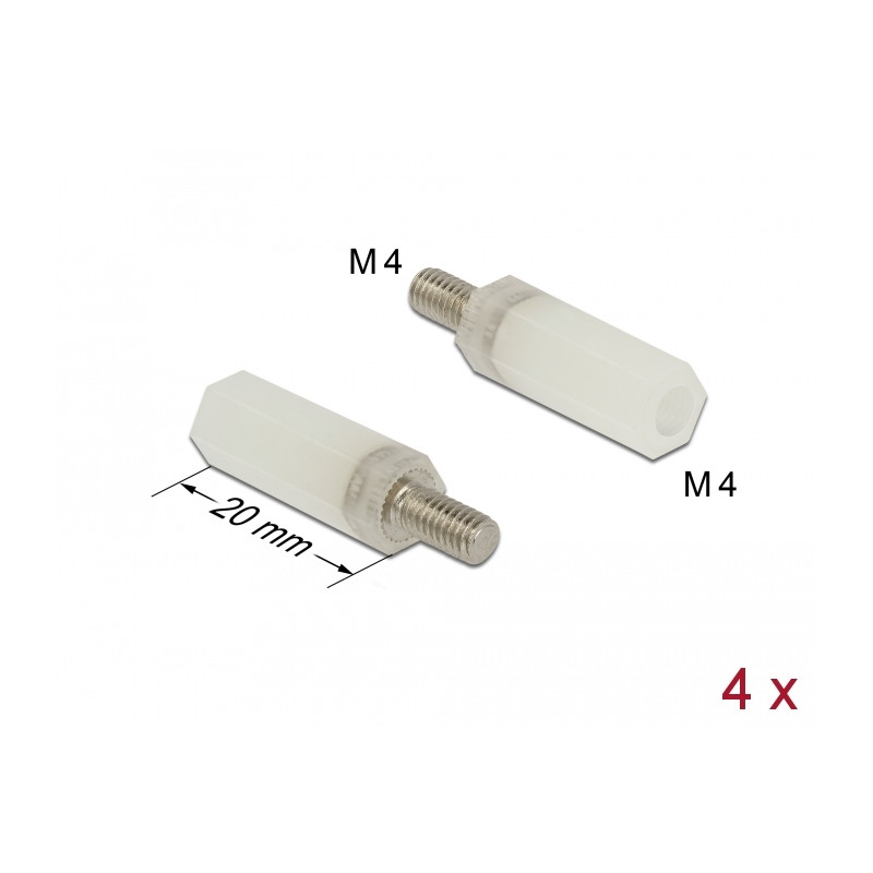 Delock Abstandshalter M4 x M4, Sechskant, Innen / Außen, 20 mm natur 4 Stück