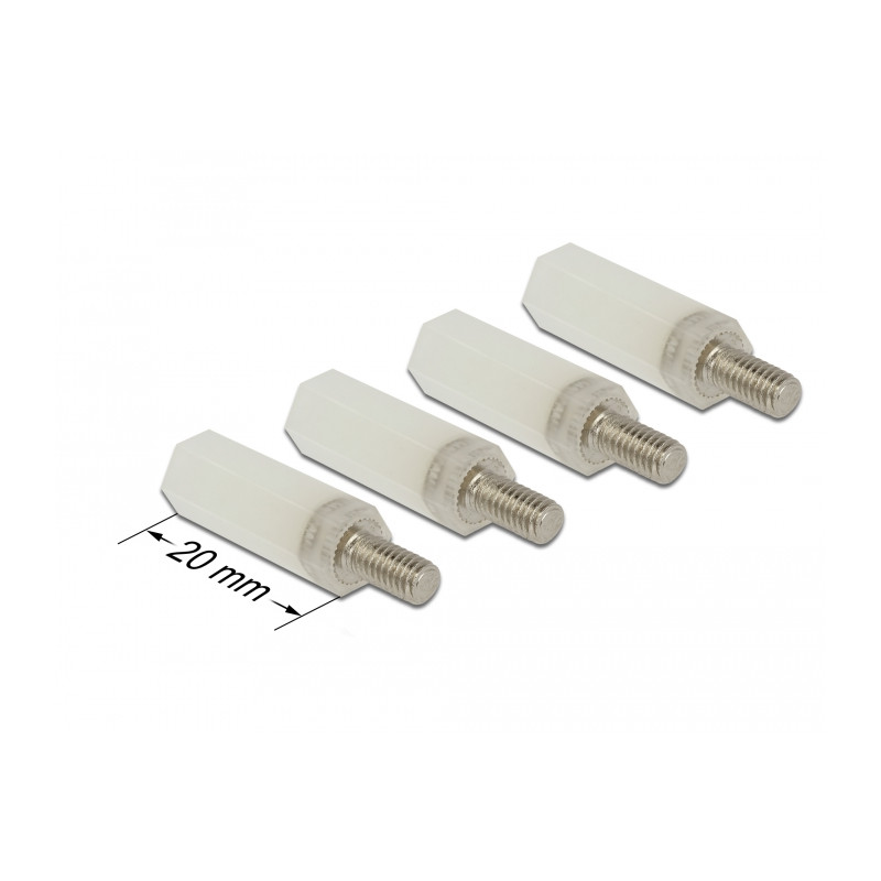 Delock Abstandshalter M4 x M4, Sechskant, Innen / Außen, 20 mm natur 4 Stück