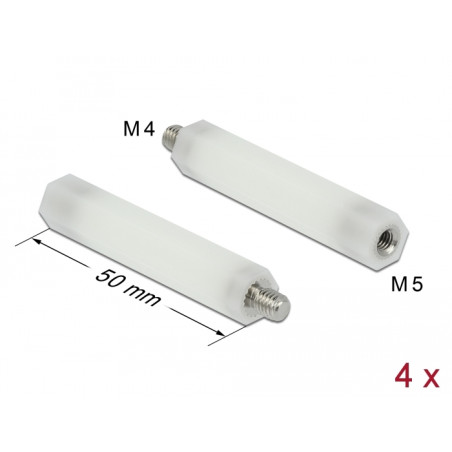 Delock Abstandshalter M5 x M4, Sechskant, Innen / Außen, 50 mm natur 4 Stück