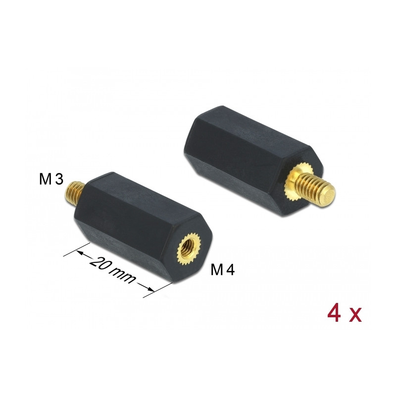 Delock Abstandshalter M4 x M3, Sechskant, Innen / Außen, 20 mm schwarz 4 Stück