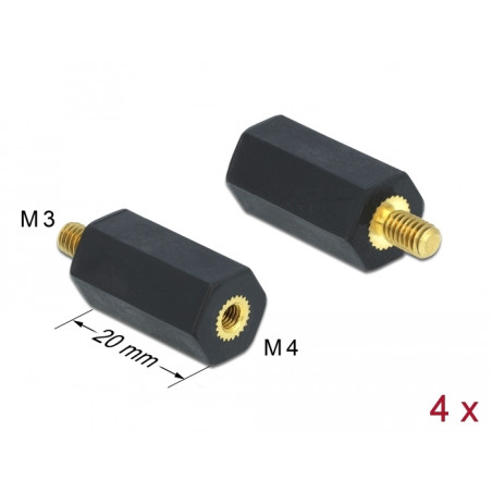 Delock Abstandshalter M4 x M3, Sechskant, Innen / Außen, 20 mm schwarz 4 Stück