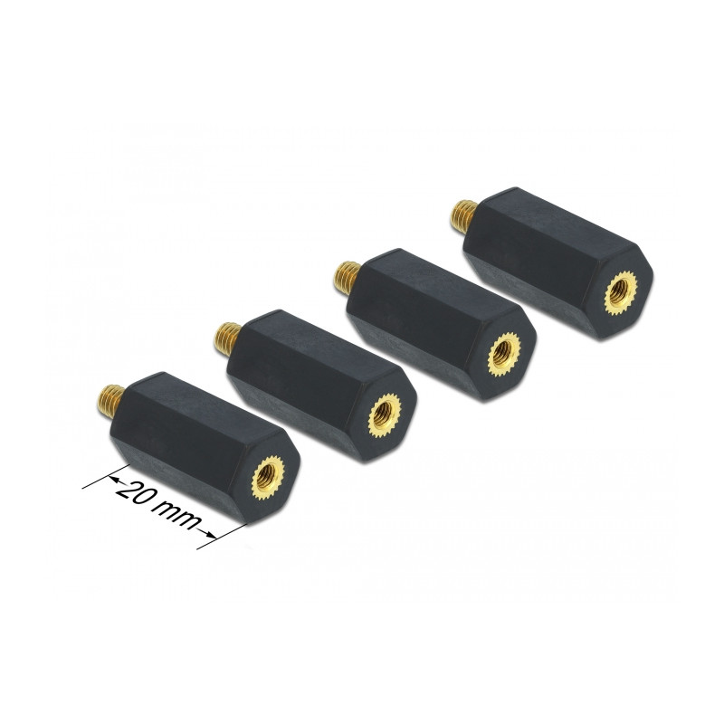 Delock Abstandshalter M4 x M3, Sechskant, Innen / Außen, 20 mm schwarz 4 Stück