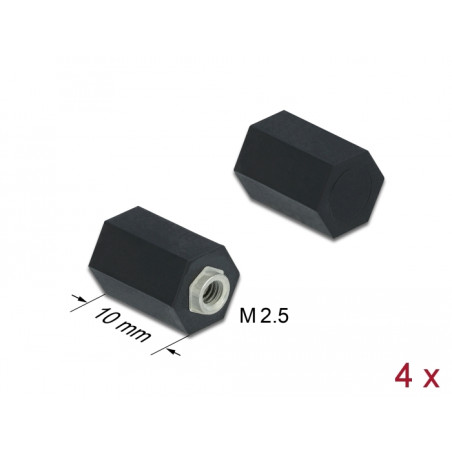 Delock Abstandshalter M2.5, Sechskant, Innen, 10 mm schwarz 4 Stück