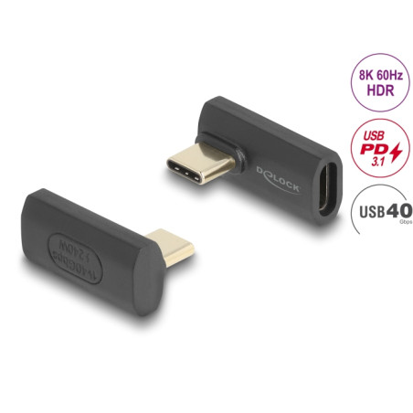 Delock USB Adapter 40 Gbps USB Type-C™ PD 3.1 240 W Stecker zu Buchse gedreht gewinkelt links / rechts 8K 60 Hz