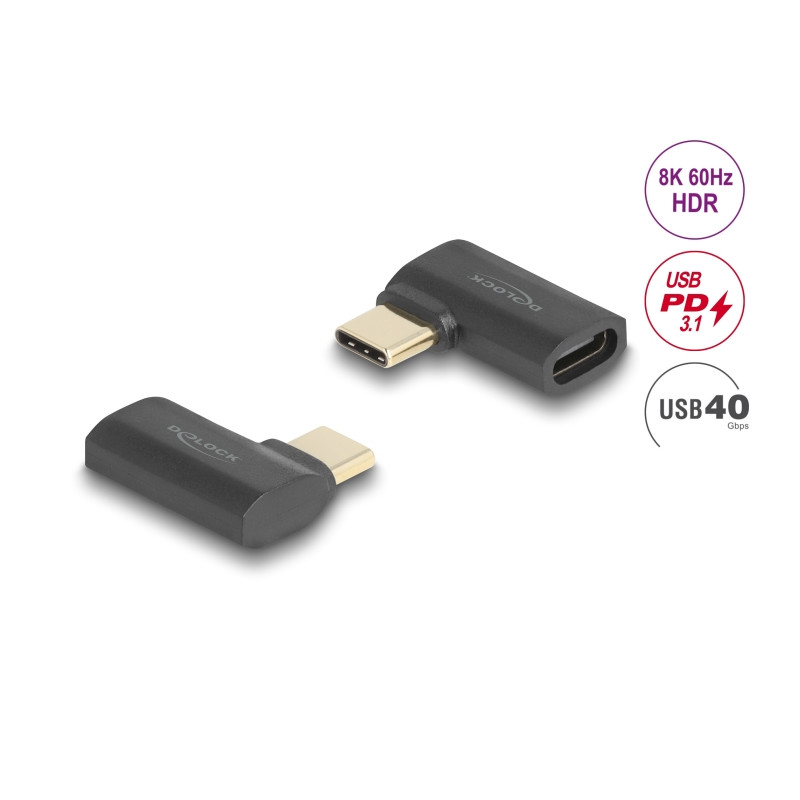 Delock USB Adapter 40 Gbps USB Type-C™ PD 3.1 240 W Stecker zu Buchse gewinkelt links / rechts 8K 60 Hz