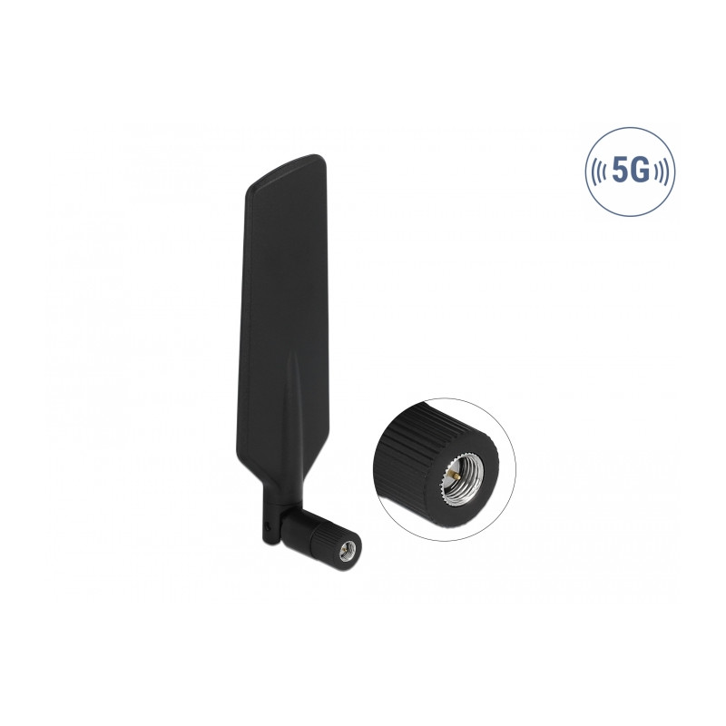 Delock 5G LTE Antenne SMA Stecker -1 - 3 dBi omnidirektional drehbar mit Kippgelenk schwarz