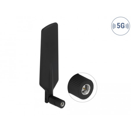 Delock 5G LTE Antenne SMA Stecker -1 - 3 dBi omnidirektional drehbar mit Kippgelenk schwarz