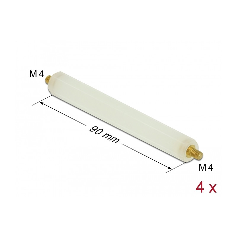 Delock Abstandshalter M4 x M4, Sechskant, Außen / Außen, 90 mm natur 4 Stück