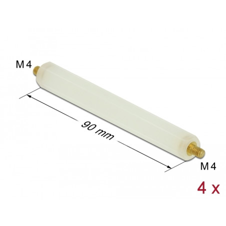 Delock Abstandshalter M4 x M4, Sechskant, Außen / Außen, 90 mm natur 4 Stück