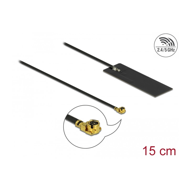 Delock WLAN 802.11 ac/ax/a/h/b/g/n Antenne I-PEX Inc., MHF® I Stecker 2 - 4 dBi 15 cm PCB intern Klebemontage