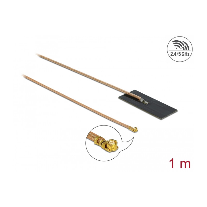 Delock WLAN 802.11 ac/ax/a/h/b/g/n Antenne I-PEX Inc., MHF® I Stecker 0,5 - 1,2 dBi RG-178 1 m PCB intern Klebemontage